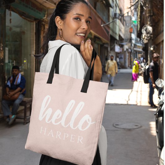 Tote Bag Moderne Minimal Pastel Rose Bonjour Et Vous Nom