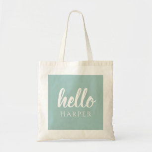 Tote Bag Moderne Minimale Vert Et Blanc Bonjour Et Vous Nom