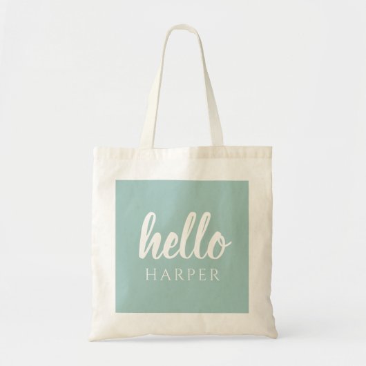 Tote Bag Moderne Minimale Vert Et Blanc Bonjour Et Vous Nom (Devant)