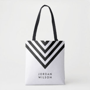 Tote Bag Moderne minimaliste blanc et noir Chevron géométri