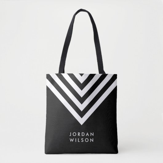 Tote Bag Moderne minimaliste noir & blanc Chevron géométriq (Devant)