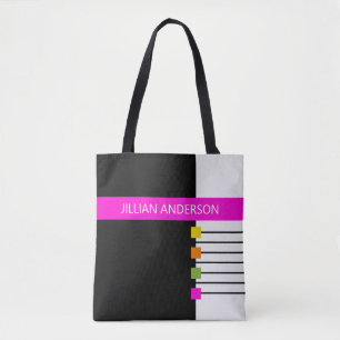 Tote Bag Moderne Monogramme Bloqué de Couleur Rose Noir