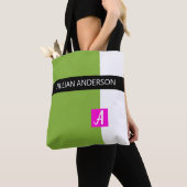 Tote Bag Moderne Monogramme Bloqué de Couleur Verte (De près)
