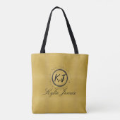 Tote Bag Moderne Monogramme Céleste et Nom en Écriture en O (Dos)