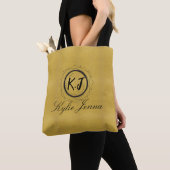Tote Bag Moderne Monogramme Céleste et Nom en Écriture en O (De près)