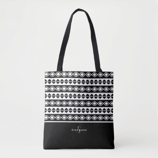 Tote Bag Moderne Monogramme Initial Style Chic Noir & Blanc (Devant)