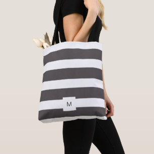 Tote Bag Moderne monogrammé rayures blanches gris foncé