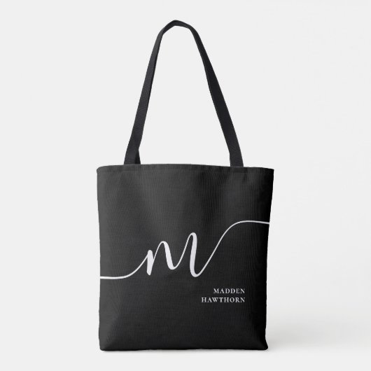 Tote Bag Moderne Monogramme Script Calligraphie noir blanc (Dos)