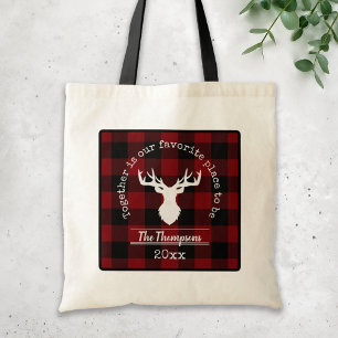Tote Bag Moderne Nom de Famille Rustique à carreaux Rouges