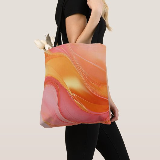 Tote Bag Moderne Orange Rose et Or- (De près)