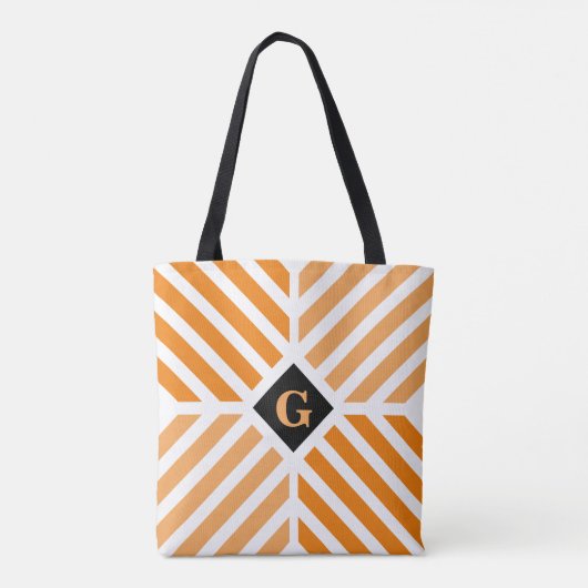 Tote Bag Moderne Orange Strips Initial (Dos)