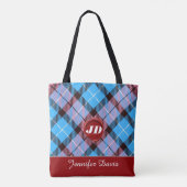 Tote Bag Moderne Plaid Tartan Nom en écriture monogramme à  (Dos)