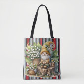 Tote Bag Moderne rayé avec gnome  (Devant)