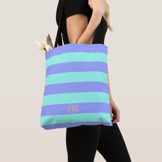 Tote Bag Moderne rayé bleu violet (De près)
