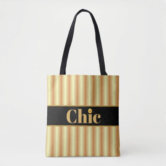 Tote Bag Moderne rayé noir et or (Devant)