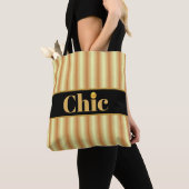 Tote Bag Moderne rayé noir et or (De près)