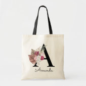 Tote Bag Moderne Rose Boho Féminin Floral Initiale A (Devant)