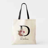 Tote Bag Moderne rose Boho floral initial D (Dos)