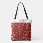 Tote Bag Moderne Rouge Blanc Valentin Coeurs Monogramme (Dos)