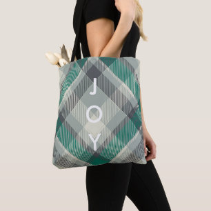 Tote Bag Moderne Simple Joyeux Noël Vert Carreaux