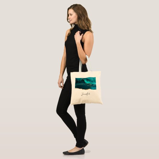 Tote Bag Moderne Turquoise & Or Agate Pierre Conception abs (Devant (modèle))