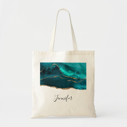 Tote Bag Moderne Turquoise & Or Agate Pierre Conception abs (Devant)