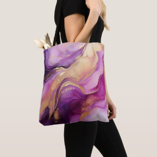 Tote Bag Moderne Violet Rose et Or-