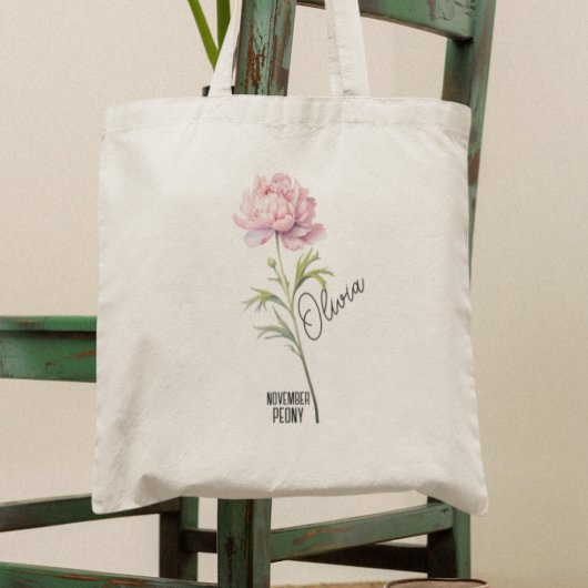 Tote Bag Mois des fleurs de naissance Novembre Peony Nom Sa