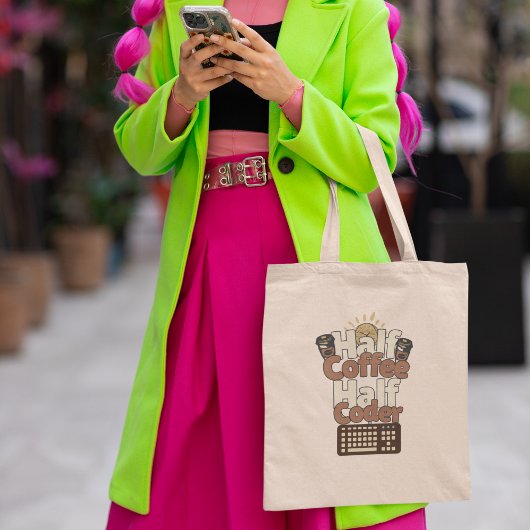 Tote Bag Moitié Café, Moitié Codeur