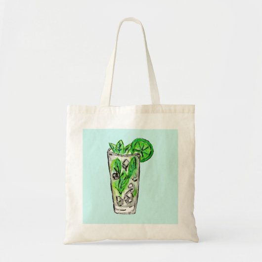 Tote Bag Mojito en bon état en cocktail d'aquarelle d'été (Devant)