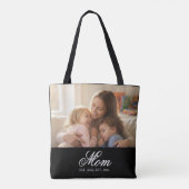 Tote Bag Mom Established Black Elegant Script Photo (Dos)