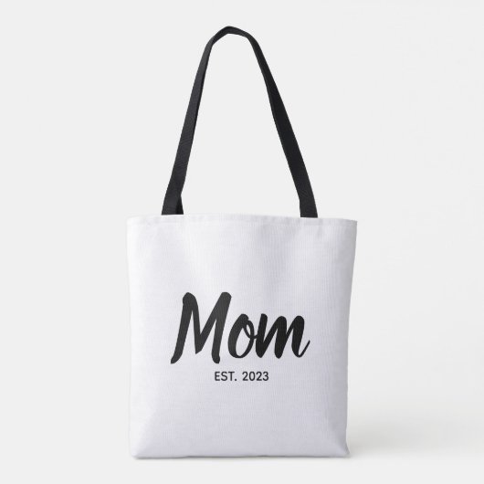 Tote Bag  Mom Established Date Black Script Custom Text (Dos)