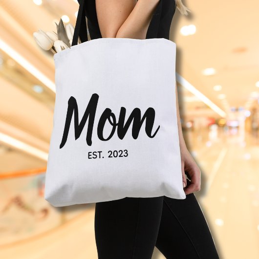 Tote Bag  Mom Established Date Black Script Custom Text