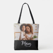 Tote Bag Mom Established Date White Script Photo on Black (Dos)