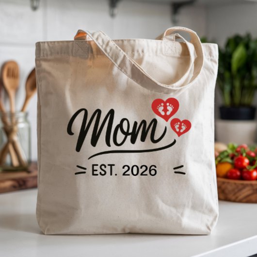 Tote Bag Mom Established Mothers Day Name Year Script Heart