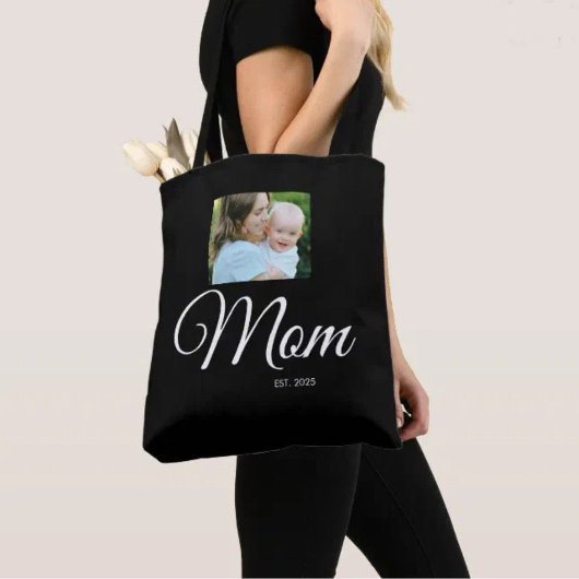 Tote Bag Mom Established Script Black Photo Gift