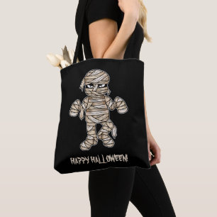 Tote Bag Momie de dessin animé effrayante et texte Joyeux H