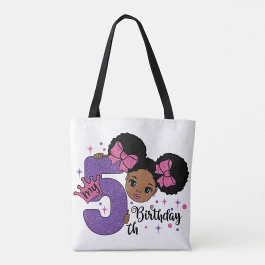 Tote Bag Mon 5e anniversaire Black Girl Parties scintillant (Dos)