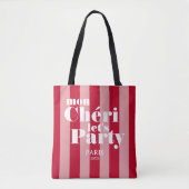 Tote Bag Mon Cherie Faisons la Fête Cerise Rouge Rayure Épa (Devant)
