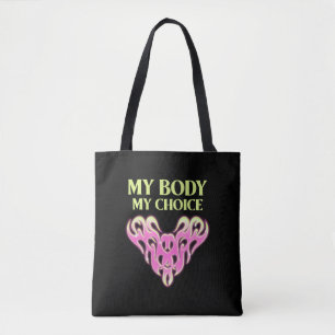 Tote Bag Mon corps Mon choix Coeur rose Droits des femmes N