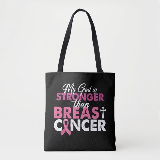 Tote Bag Mon Dieu Est Plus Fort Que Le Cancer Du Sein Chrét (Devant)