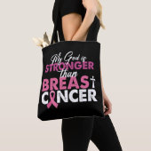 Tote Bag Mon Dieu Est Plus Fort Que Le Cancer Du Sein Chrét (De près)