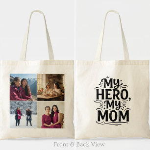Tote Bag Mon héros ma maman Bold Four Photo Grille personna