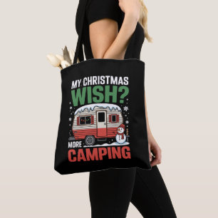 Tote Bag Mon vœu de Noël Plus de camping Caravane Bonhomme