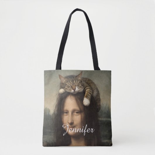 Tote Bag Mona Lisa avec chat endormi (Devant)