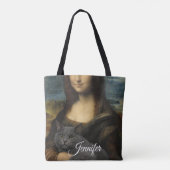 Tote Bag Mona Lisa Holding Elegant Gray Cat (Dos)