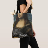 Tote Bag Mona Lisa Holding Elegant Gray Cat (De près)