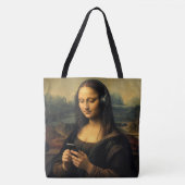 Tote Bag Mona Lisa moderne avec smartphone (Devant)