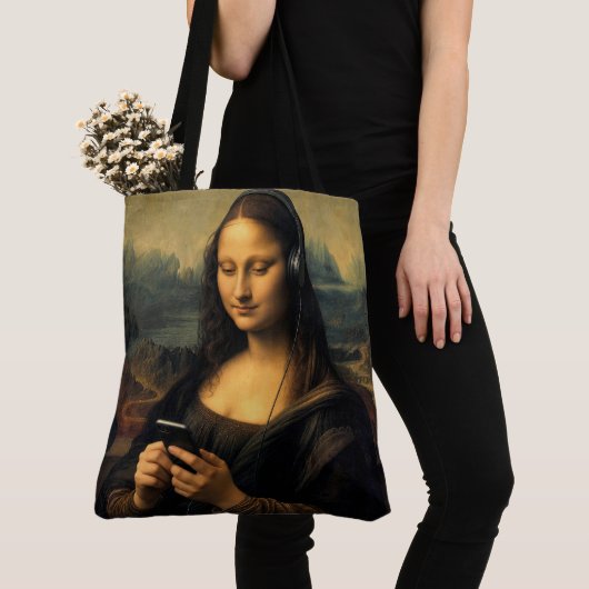 Tote Bag Mona Lisa moderne avec smartphone (De près)