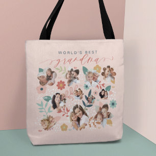Tote Bag Monde Meilleur cadre photo famille de fleurs grand